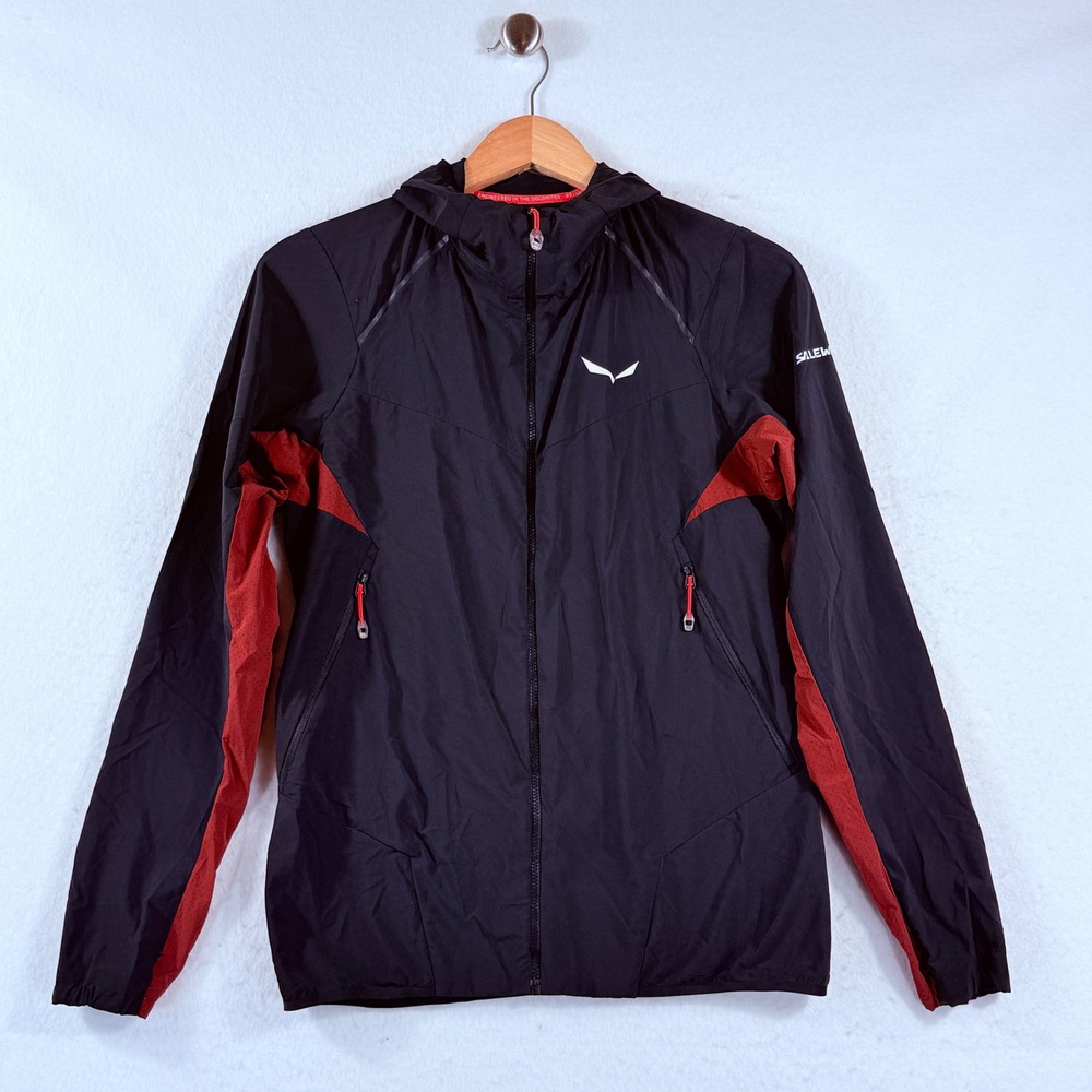 Salewa Windbreaker Jacket Womens Small Black Hooded Full Zip Gorpcore Hiking